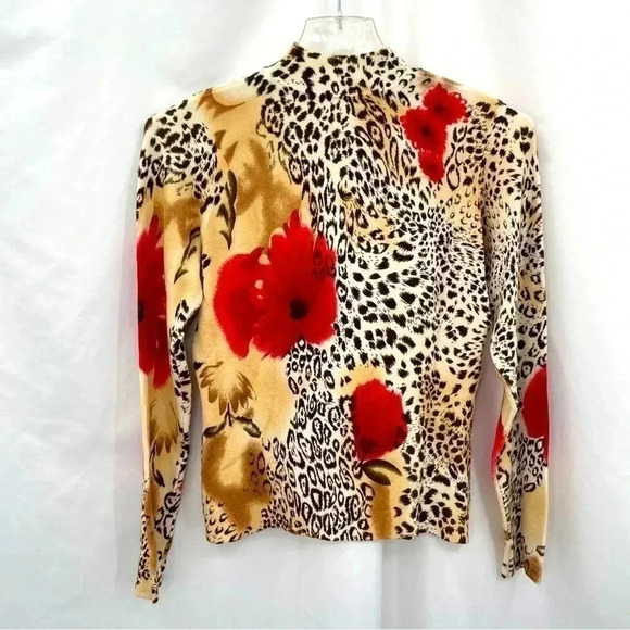 Avvenire Women's Animal Print Sweater Small White Red Black Floral Long Sleeve - Picture 2 of 11